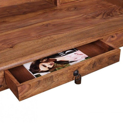 bureau KADA massief hout Sheesham | Secretaresse 115 x 100 x 60 cm met 3 laden | Console tafel in landelijke stijl