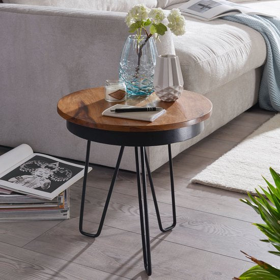 Bijzettafel Sheesham- 43cm x45cm Industrieel