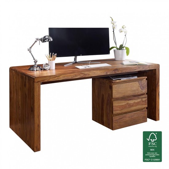 bureau BOHA massief hout Sheesham computer tafel 200 cm breed echt hout ontwerp archief kantoor tafel landelijke stijl