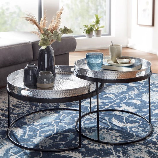 Sky Style- salontafel set van 2 metalen dienblad tafel zilveren salontafel rond
