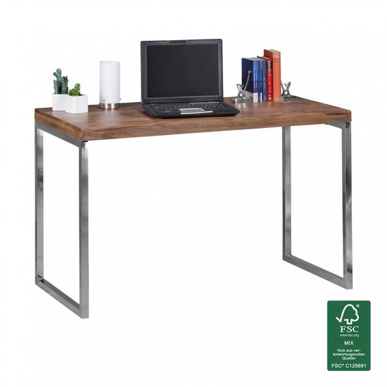 desk massief hout Sheesham computer tafel 120 x 60 cm laptop tafel Cottage console tafel met metalen poten