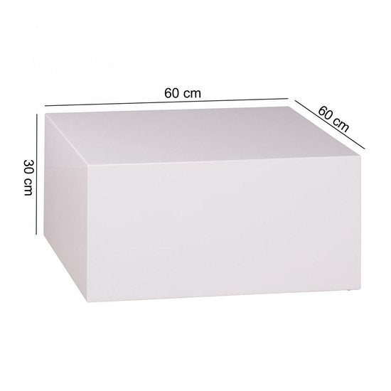 salontafel MONOBLOC 60 x 60 x 30 cm hoogglans MDF wit gelakt | Design woonkamertafel Cube vierkant | Lounge bijzettafel kubusvorm