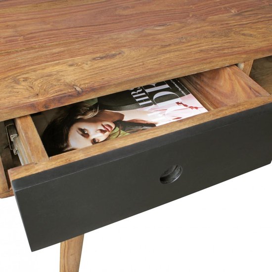 bureau REPA zwart 120 x 60 x 75 cm massief houten laptop tafel Sheesham Nature | Landelijke stijl bureau met 2 laden | Kantoor tafel Pc-tafel