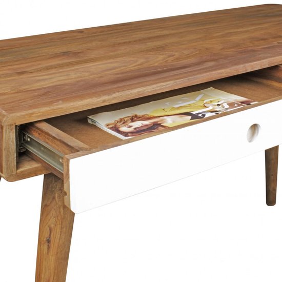 bureau REPA wit 120 x 60 x 75 cm massief houten laptop tafel Sheesham Nature | Landelijke stijl werktafel met 1 lade | Kantoor tafel Pc-tafel
