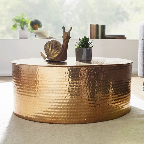 Side table RAHI 75x31x75 cm aluminium side table gold oriental round | Flat hammered coffee table metal Design Coffee Table Modern | Coffee Table Indian Stubentisch Small