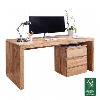 BOHA massief houten acacia-computertafel 140 cm breed echt houten design archief kantoor tafel landelijke stijl