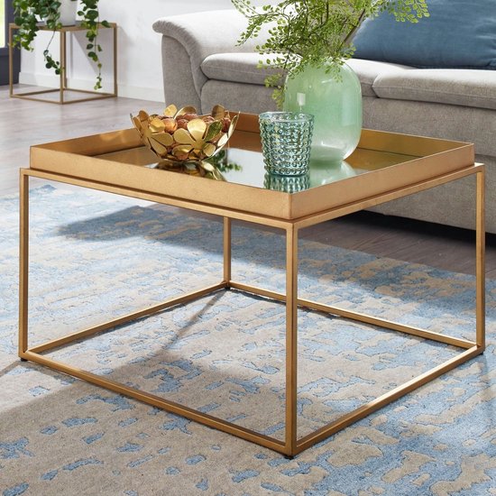 Coffee Table Glass and Metal 60x60x41 cm Coffee Table Gold | Table Living Room Square Mirrored | Living Room Table Modern | Small Side Table Mirrored Glass
