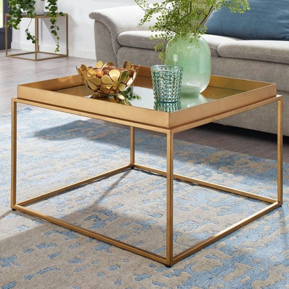 Coffee Table Glass and Metal 60x60x41 cm Coffee Table Gold | Table Living Room Square Mirrored | Living Room Table Modern | Small Side Table Mirrored Glass