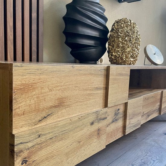 lowboard hout eiken decor 160x46x43 cm TV-dressoir met 2 deuren | Design TV meubel hoog | TV meubel TV meubel modern | TV dressoir woonkamer