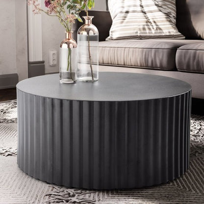 coffee table 67x67x31 cm metal black coffee table round | Design living room table with wave motif | Coffee table iron in slatted look | Small table side table living room modern
