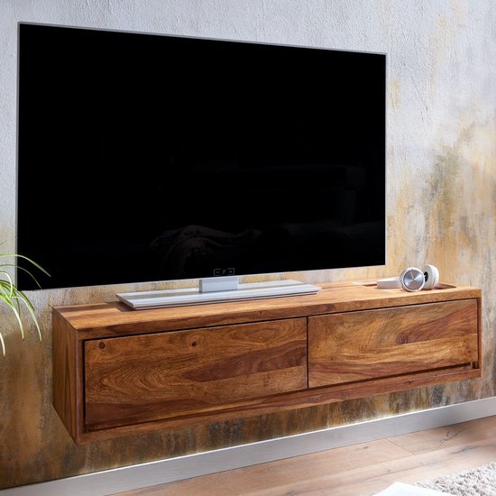 HiFi Lowboard Hangend Sheesham Massief Hout 108x25x34 cm TV-Dressoir | Design TV-Meubel Modern | TV-Tafel Wand | TV-Bord Woonkamer