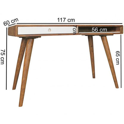 bureau REPA wit 120 x 60 x 75 cm massief houten laptop tafel Sheesham Nature | Landelijke stijl werktafel met 1 lade | Kantoor tafel Pc-tafel