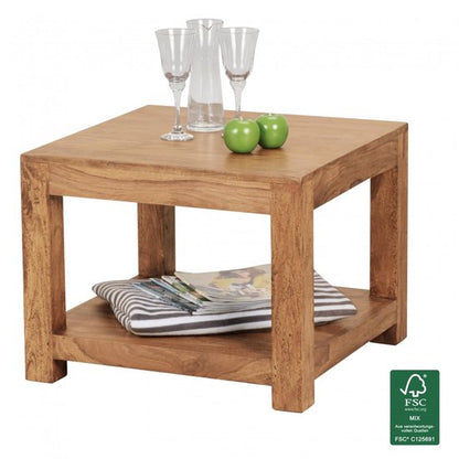 salontafel MUMBAI massief houten acacia 60 x 60 cm salontafel design donkerbruin landelijke stijl bijzettafel