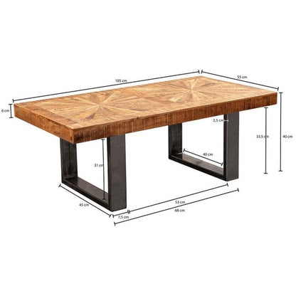 modern coffee table mango solid wood 105x40x55 cm table in industrial design | Coffee table with wood and metal | Rustic coffee table