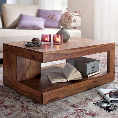 coffee table MUMBAI Sheesham solid wood 90 x 60 x 40 cm | Coffee table design dark brown | Country house style side table natural product | Living room furniture unique modern | Solid wood furniture, real wood, rectangular