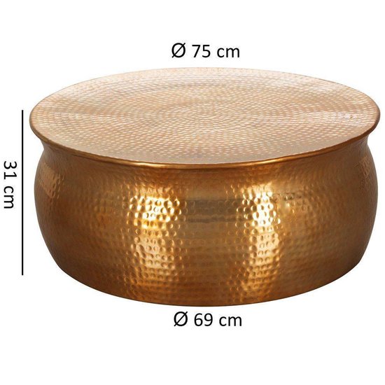 salontafel KARAM 75x31x75 cm aluminium gouden bijzettafel oosterse rond | Plat gehamerd koffietafeltje metaal Design salontafel modern | Tafel klein Indiaas stub tafel klein