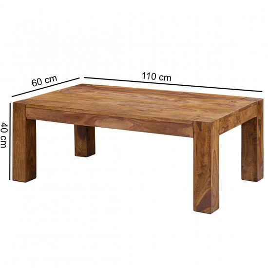 salontafel massief hout Sheesham 110cm breed salontafel ontwerp donkerbruin landelijke stijl tafel