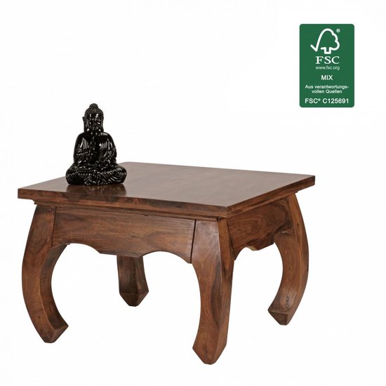 salontafel massief hout Sheesham 60 cm breed salontafel design donkerbruin landelijke stijl bijzettafel