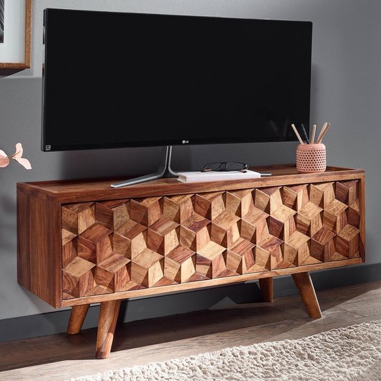 HiFi Lowboard Massief Sheesham-Hout TV-Dressoir 92x44x35 cm met Vouwdeur | TV-Meubel Hoog | TV-Tafel TV-Bord Woonkamer Modern