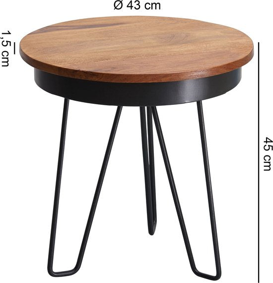 Bijzettafel Sheesham- 43cm x45cm Industrieel
