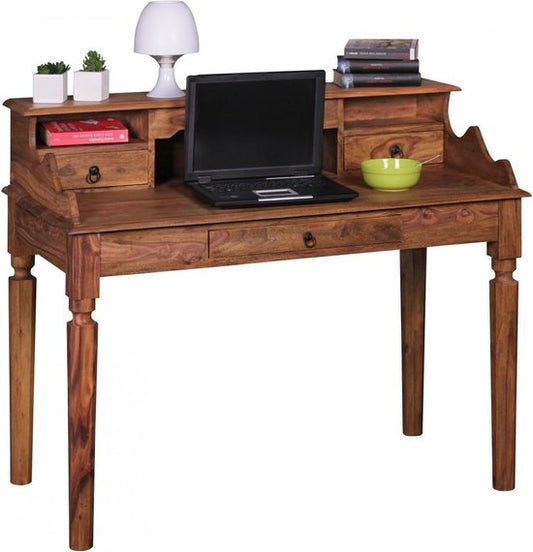 bureau KADA massief hout Sheesham | Secretaresse 115 x 100 x 60 cm met 3 laden | Console tafel in landelijke stijl