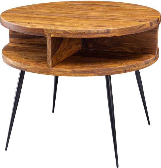table Sheesham solid wood / metal 60x45x60 cm table living room | Design side table with shelf Small coffee table round brown