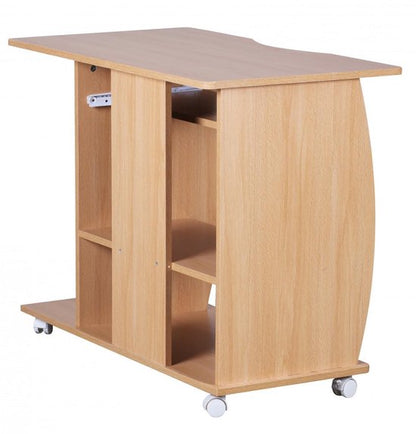 computertafel DIANA oprolbaar Beech 90 x 71 x 50 cm met toetsenbordplateau | Laptop tafel op wieltjes | Pc-tafel met ruimtebesparende printer tray | Bureau voor kleine ruimtes