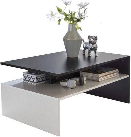 MURPHY 90 x 42 x 60 cm met plank hout zwart / wit | Design salon salontafel tweedelig met opbergruimte | Salontafel moderne salontafel | Loungetafel groot & lang