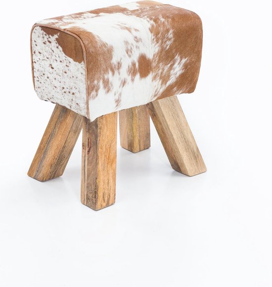 Turn Bock kruk geitenleer Brown / White 40 x 30 x 47 cm | Draai kruk kruk leer kruk | Extra kruk leren poef