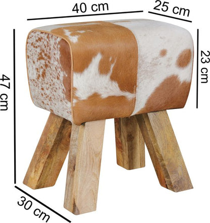 Turn Bock kruk geitenleer Brown / White 40 x 30 x 47 cm | Draai kruk kruk leer kruk | Extra kruk leren poef