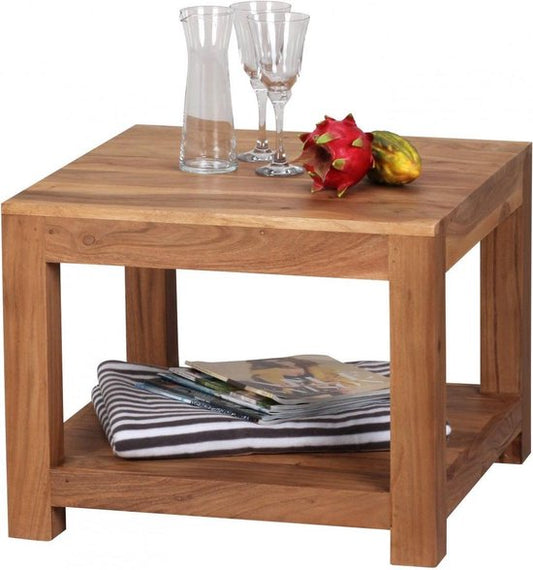 salontafel MUMBAI massief houten acacia 60 x 60 cm salontafel design donkerbruin landelijke stijl bijzettafel