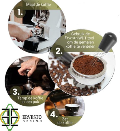 Ervesto® WDT tool met 12 naalden - Zwart - Espresso distributie tool - Weiss Distribution Technique - WDT Distribution tool - koffie verdeler