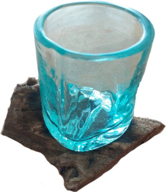 By Lauco- Bloemen vaasje -Theelicht op houten voet-uniek- Kaarsenhouder- Gezellige kaarshouder- Kaarsen standaard