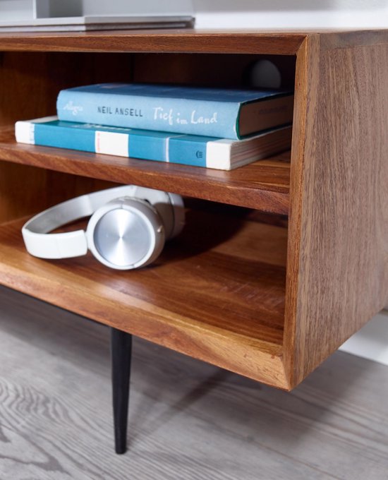 HiFi Lowboard Massief Sheesham-Hout TV-Dressoir 123x42x35 cm met twee Deuren | TV-Meubel Hoog | TV-Tafel TV-Bord Woonkamer Modern