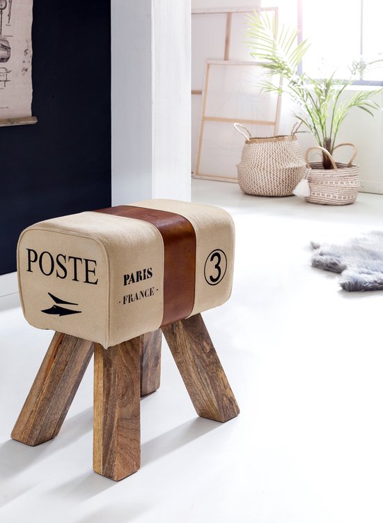 Ontwerp Turn Bock kruk CANVAS Brown 40 x 30 x 47 cm | Draai kruk kruk leer kruk | Extra kruk leren poef