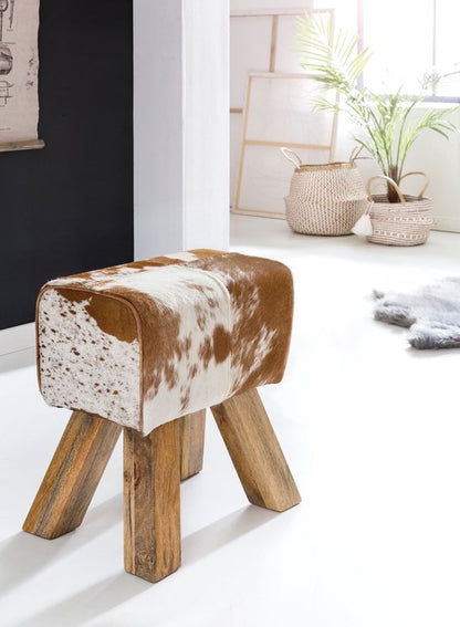 Turn Bock kruk geitenleer Brown / White 40 x 30 x 47 cm | Draai kruk kruk leer kruk | Extra kruk leren poef