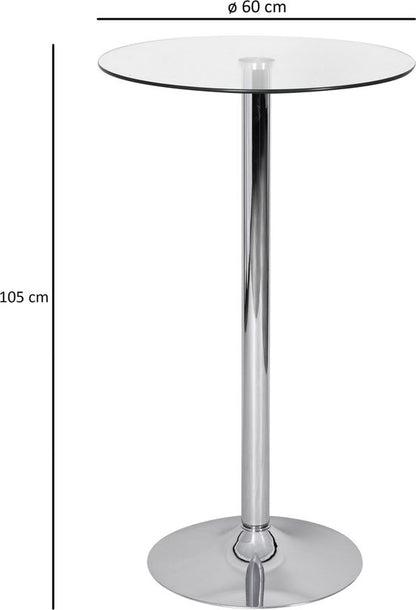 Sky Style - Zamora II Bartafel- Sta tafel- Zilver - Veiligheidsglas tafelblad