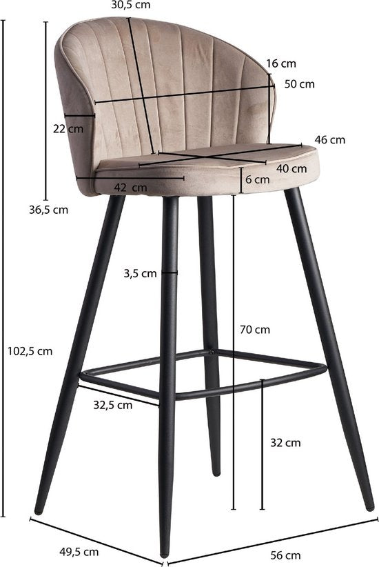 Sky Style Falun Velvet Barstoel Beige