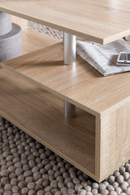 Design salontafel WL5.735 105 x 48,5 x 60 cm Sonoma Draaibaar met wielen | Salontafel Koffietafel | Salontafel Salontafel | Salontafel met opbergruimte