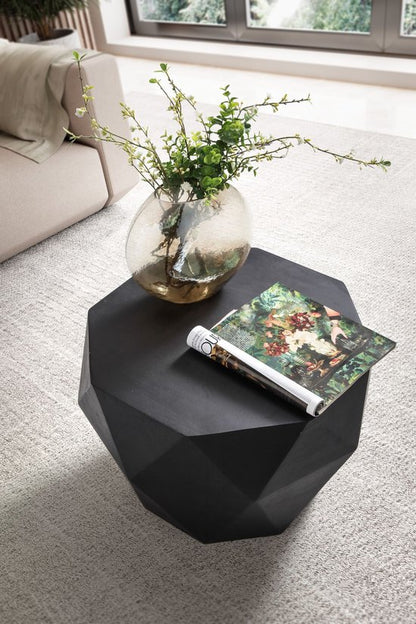 Salontafel 65x65x38 cm mango massief hout zwarte salontafel achthoekig | Design woonkamertafel, salontafel, massief ruitvorm Klein tafeltje bijzettafel woonkamer modern