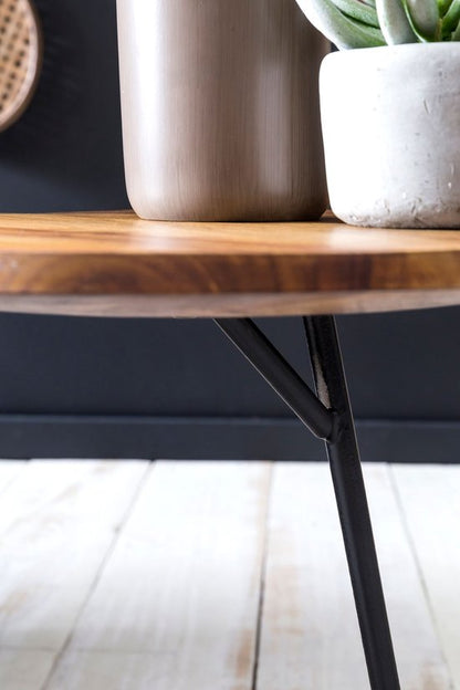 Bijzettafel salontafel sheesham hout metalen bank tafel woonkamer tafel