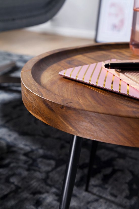 Bijzettafel salontafel sheesham hout metalen salontafel woonkamer tafel