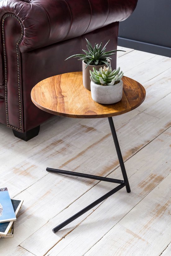 Bijzettafel salontafel sheesham hout metalen bank tafel woonkamer tafel