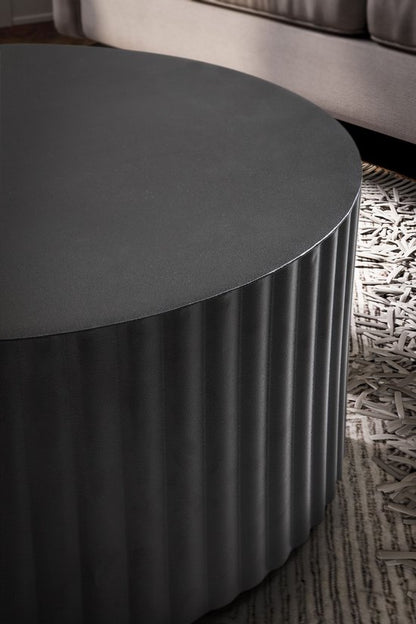 coffee table 67x67x31 cm metal black coffee table round | Design living room table with wave motif | Coffee table iron in slatted look | Small table side table living room modern