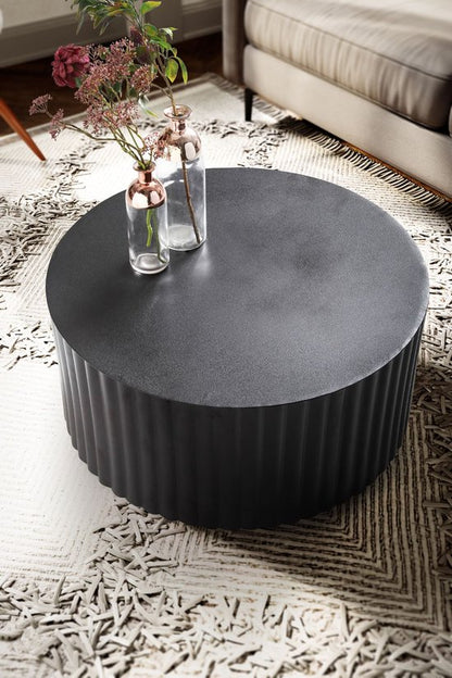 coffee table 67x67x31 cm metal black coffee table round | Design living room table with wave motif | Coffee table iron in slatted look | Small table side table living room modern