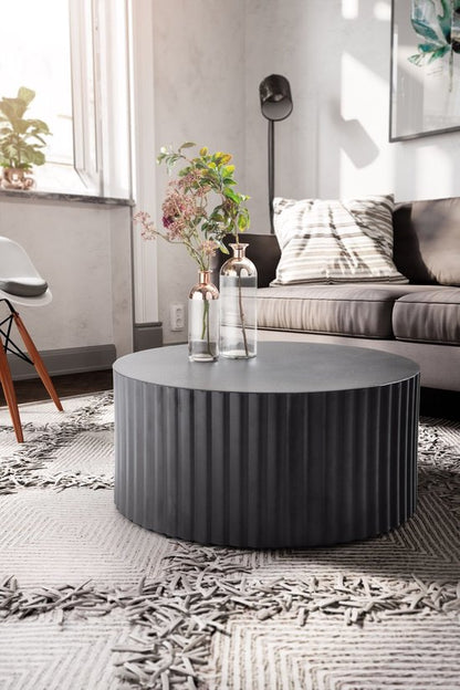 coffee table 67x67x31 cm metal black coffee table round | Design living room table with wave motif | Coffee table iron in slatted look | Small table side table living room modern