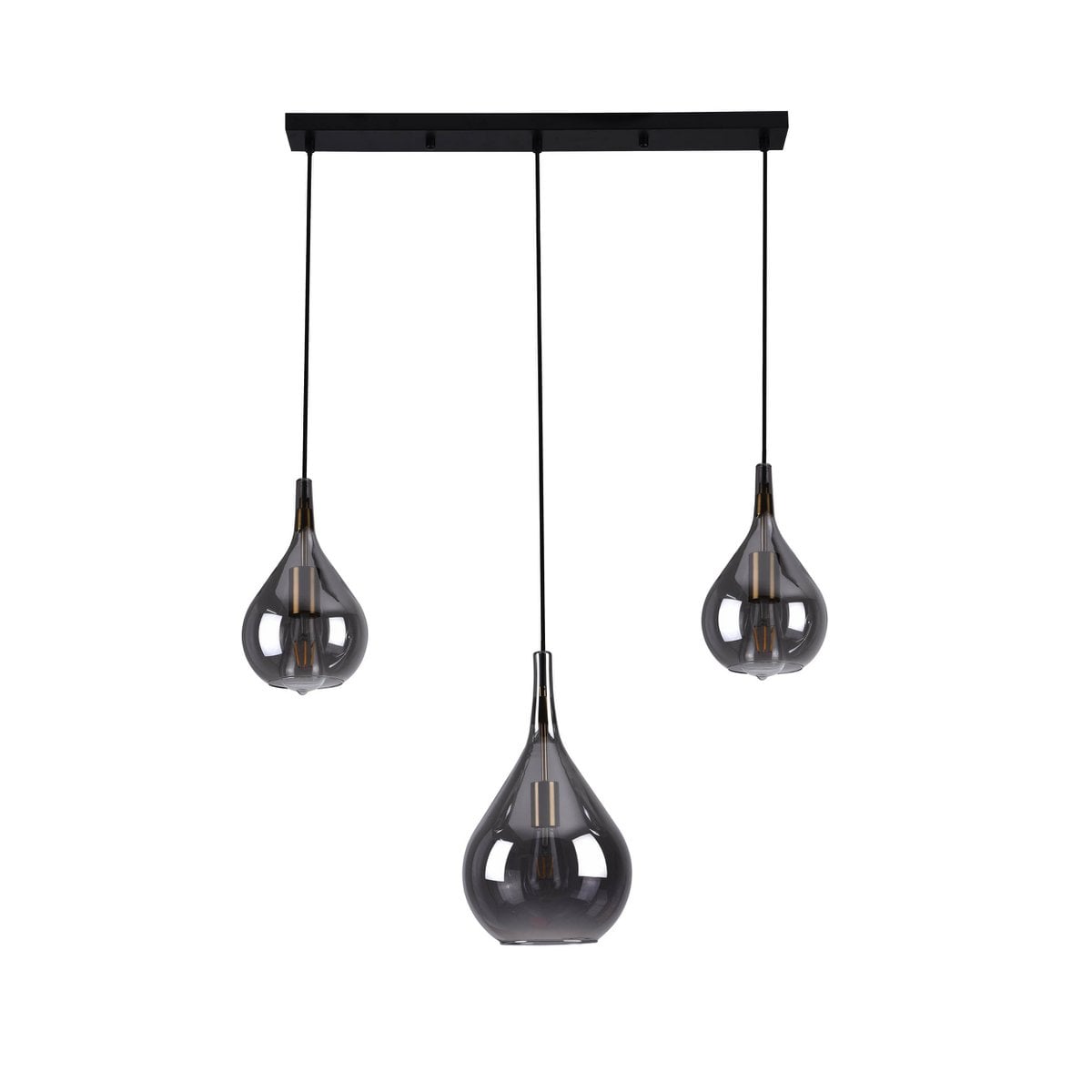 3-be hanglamp "Gota", retro klassieke hanglamp gemaakt van zwart rookglas met E27-frames, 88 cm lang, 150 hoog, ideaal voor eetkamer, woonkamer en keuken.