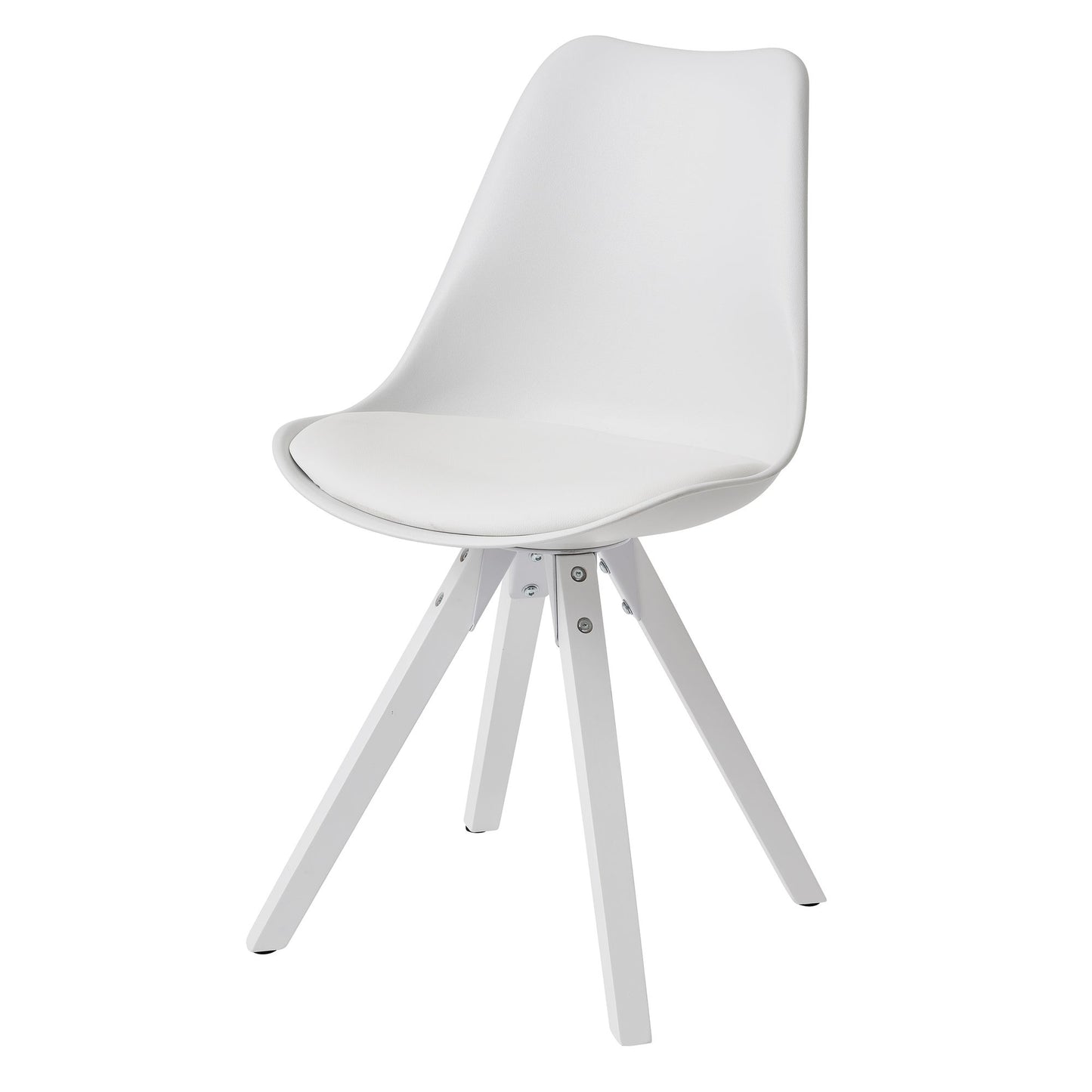 Set van 2 Retro Eetkamerstoelen Wit Scandinavisch | Rugleuning gestoffeerde stoel | Keukenstoel met witte poten | Stoel bekleed met kunstleer