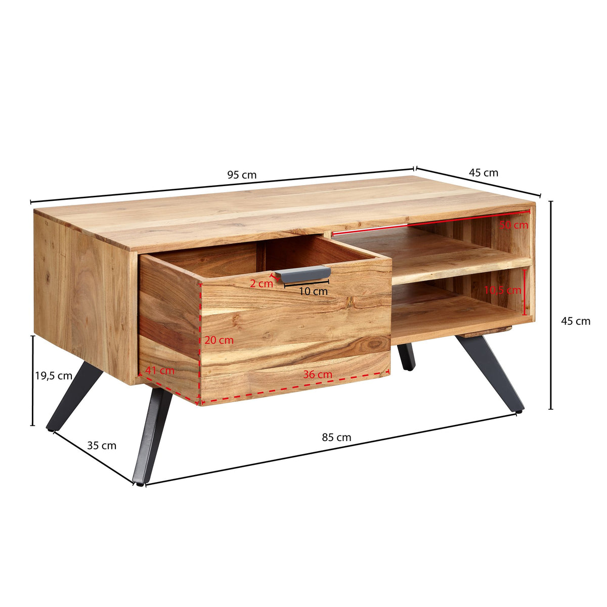 Salontafel 95x45x45 cm acacia salontafel massief hout