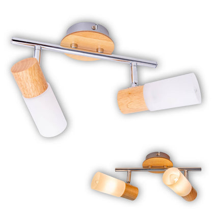 2 Wandplafondspot "Todtnau", metaal, hout en plastic, E14, 39 cm lang